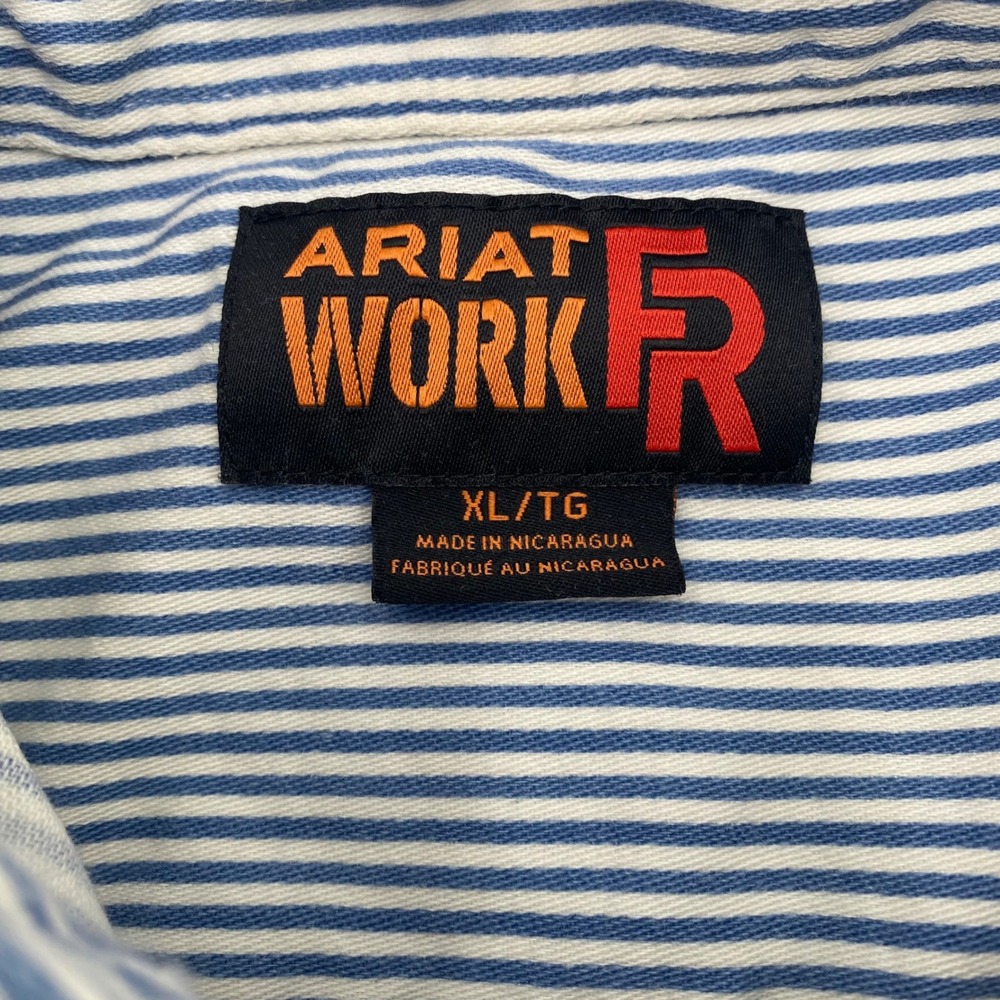 Ariat Work FR Striped Button Down Shirt Mens XL Blue White Flame Resistant NFPA - Picture 3 of 11